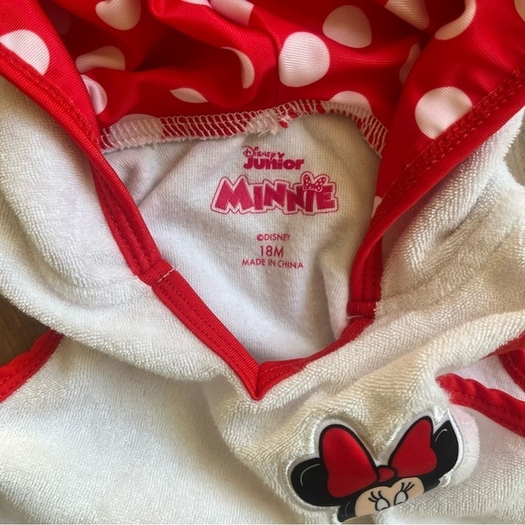 Disney Jr Minnie Mouse swimsuit cover up white red trim hood embroider Girl 18 M - Picture 6 of 7